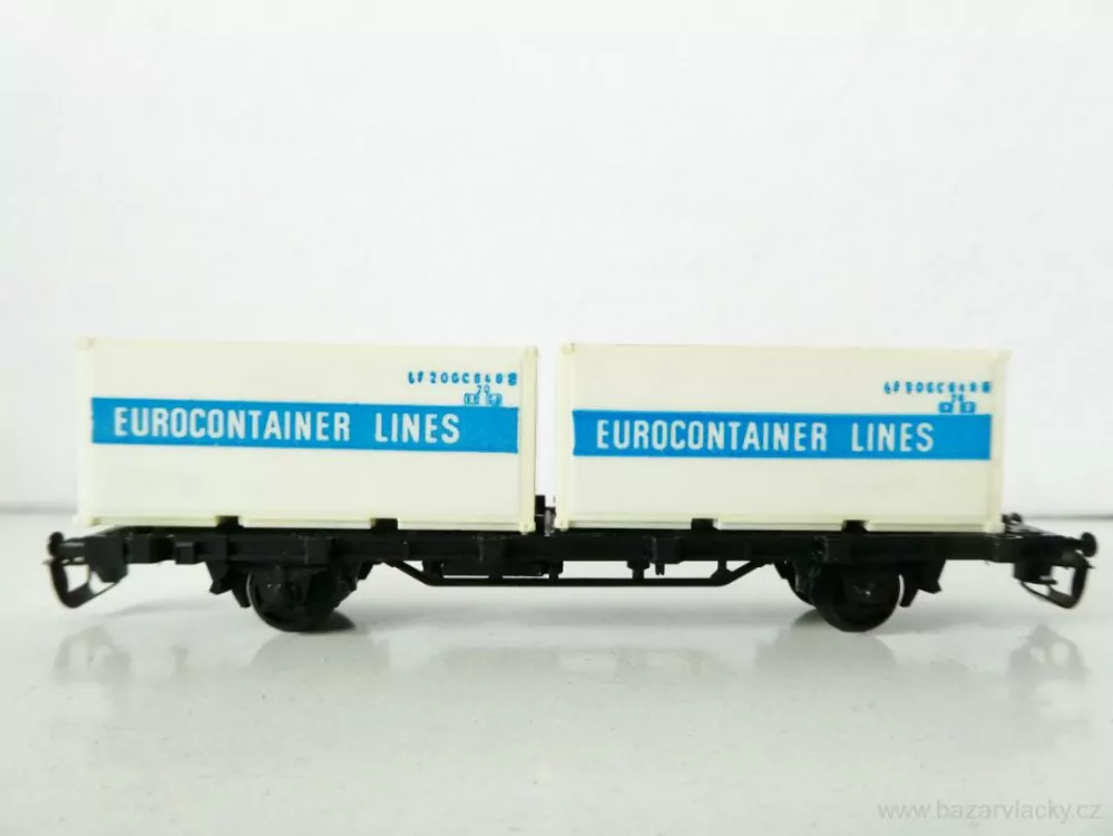 TT BTTB Plošinový vůz s kontejnery EUROCONTAINER LINES TOP STAV NEPOUŽITÝ V KRABIČCE