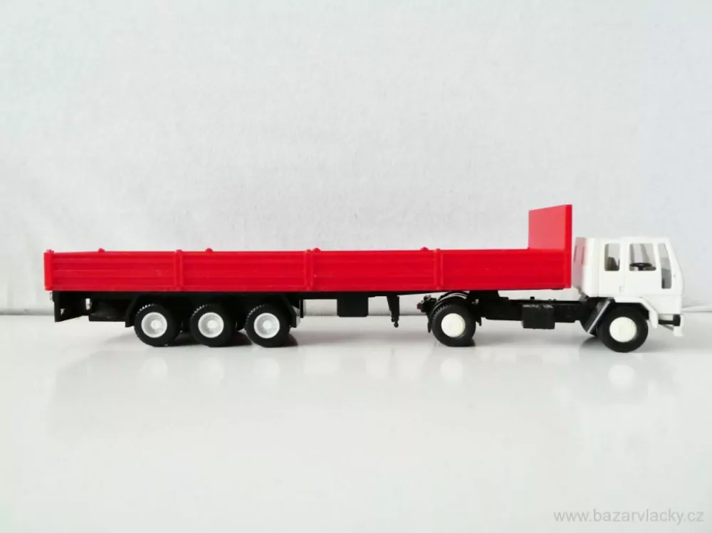 H0 RIETZE Nákladní automobil  s dlouhým přívěsem valník TOP STAV 