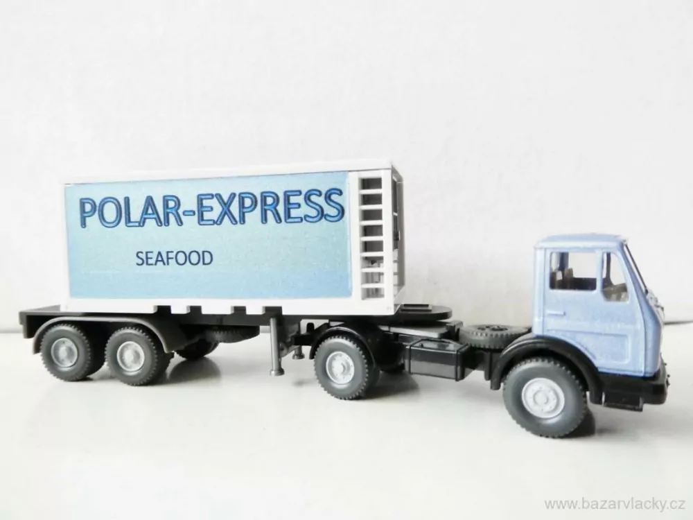 H0 WIKING Nákladní automobil MERCEDES s návěsem a kontejnerem POLAR-EXPRESS SEAFOOD PĚKNÝ STAV