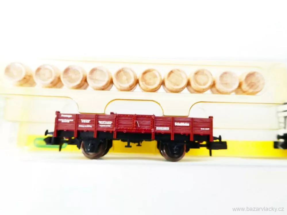 N MINITRIX 15009 SET Chladírenský vůz pivo Schultheiss 23 80 846 6 198-8 [P] a Nízkostěnný nákladní vůz 002 s 10-ti sudy DB TOP STAV NEPOUŽITÝ v krabičce  