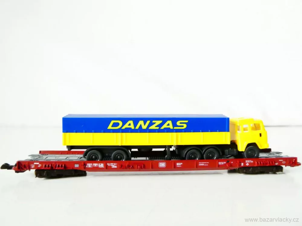 N FLEISCHMANN 8272 Nákladní vůz 83 80 498 3 114-5 DB s nákladním automobilem s návěsem DANZAS (WIKING) TOP STAV NEPOUŽITÝ v krabičce