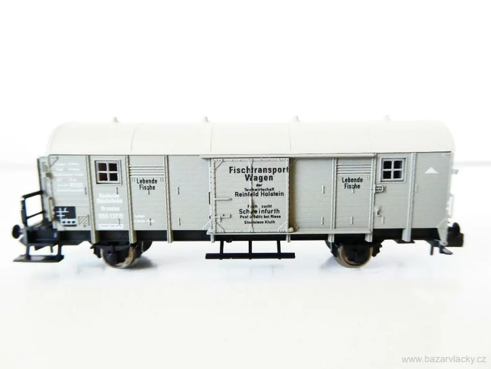 N FLEISCHMANN 8307 K Chladírenský vůz Lebende Fische - Fischtransportwagen 555 137 [P] Dresden s posuvnými vraty a budkou DRG TOP STAV NEPOUŽITÝ v krabičce