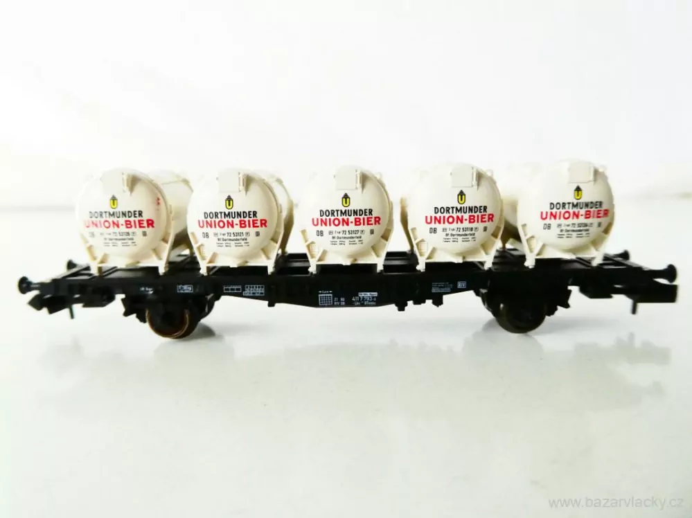 N FLEISCHMANN 8232 K Nákladní kontejnerový vůz s 5ti kontejnery DORTMUNDER UNION-BIER 21 80 411 7 793-0 DB TOP STAV NEPOUŽITÝ