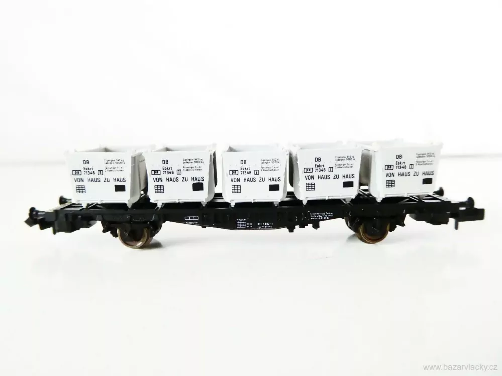 N FLEISCHMANN 8231 K Nákladní kontejnerový vůz s 5ti kontejnery VON HAUS ZU HAUS 21 80 411 7 882-1 DB TOP STAV NEPOUŽITÝ