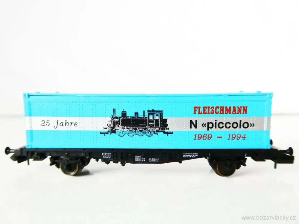 N FLEISCHMANN 8819 K Plošinový kontejnerový vůz 21 80 440 6 290-7 s kontejnerem FLEISCHMANN 25 Jahre N piccolo 1969-1994 21 80 411 7 882-1 TOP STAV NEPOUŽITÝ v krabičce
