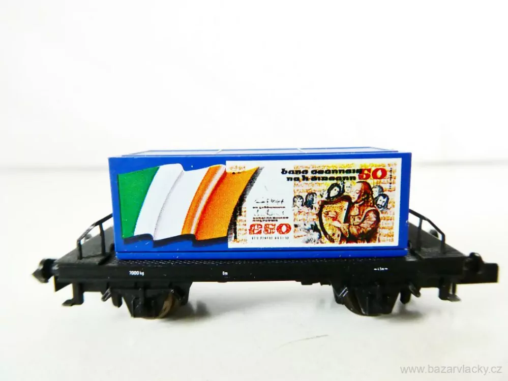 N ARNOLD 4500-08 Nákladní kontejnerový vůz s kontejnerem s irskou vlajkou a bankovkou TOP STAV NEPOUŽITÝ