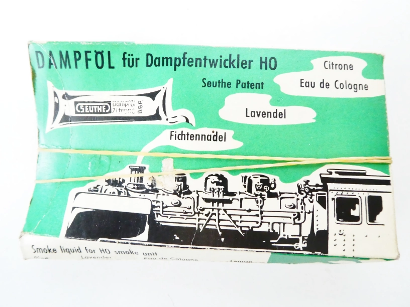 SEUTHE & CO KG. Olej do vyvíječe páry pro parní lokomotivy s vůní levandule a kolínské - 2 AMPULE - NEPOUŽITÉ