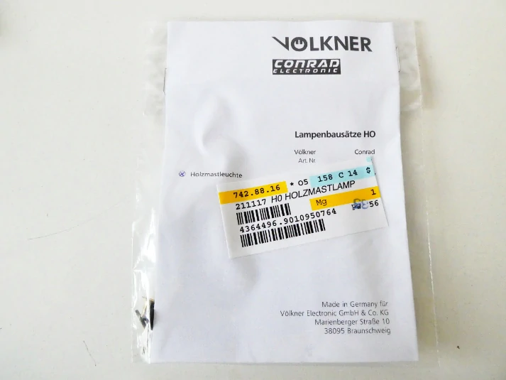 H0/TT VOLKNER CONRAD 211 117 Dřevěné lampové světlo - stavebnice NOVÁ orig. zabalená