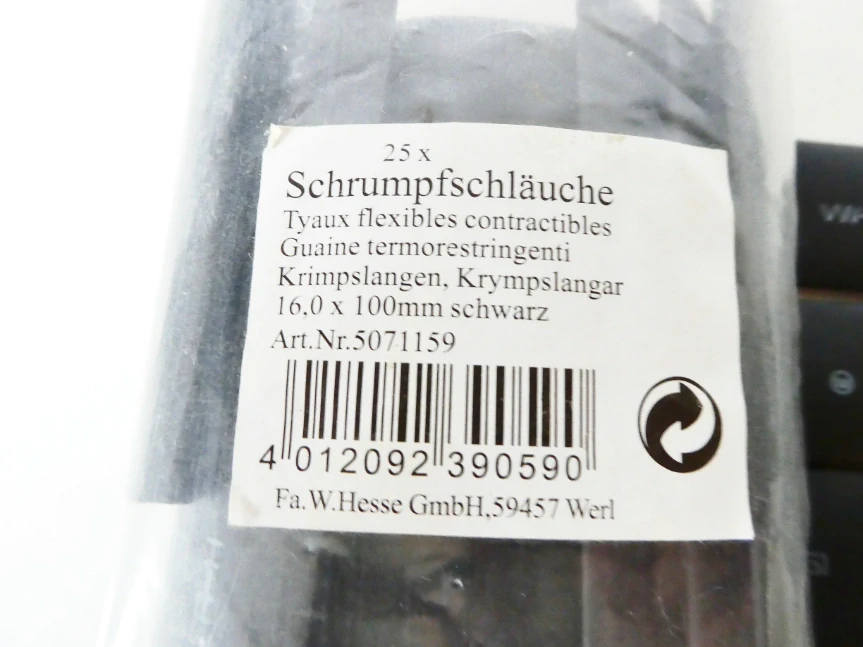 W. Hesse GmbH - Smršťovací bužírka 16,0 x 100 mm černá - 19 ks NOVÉ