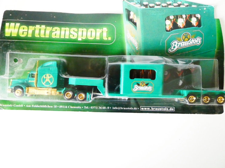H0 GRELL Nákladní automobil s návěsem pivovar BrauStolz s nákladem velké přepravky s pivem NOVÉ orig. zabalené