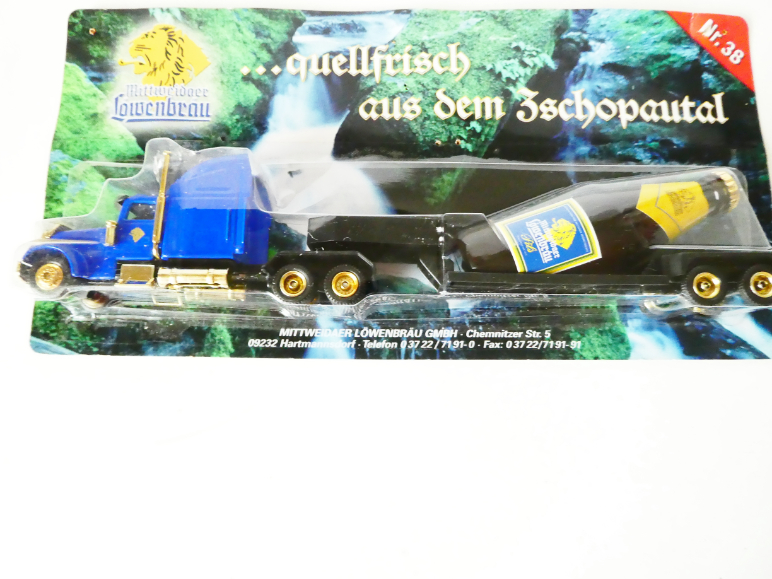 H0 GRELL Nákladní automobil s návěsem pivovar Löwenbräu s nákladem velké lahve s pivem NOVÉ orig. zabalené