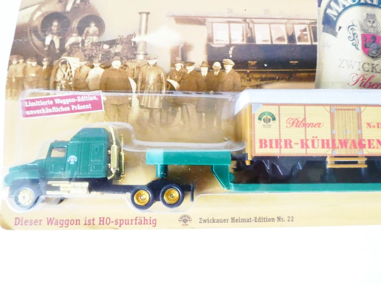 H0 Nákladní automobil MAC s návěsem pivovar Mauritius s nákladem - Chladírenský pivovarský vůz 2-osý Pilsener Bier - Kühlwagen NoII v měřítku H0 NOVÉ orig. zabalené