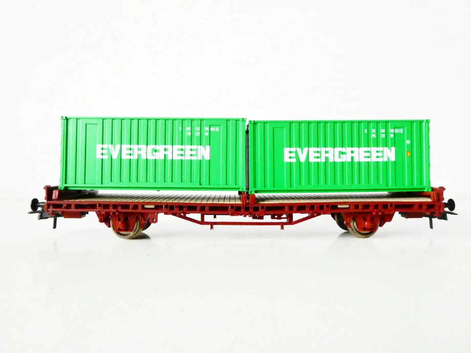 H0 ROCO Plošinový vůz s kontejnery EVERGREEN TOP STAV NEPOUŽITÝ 