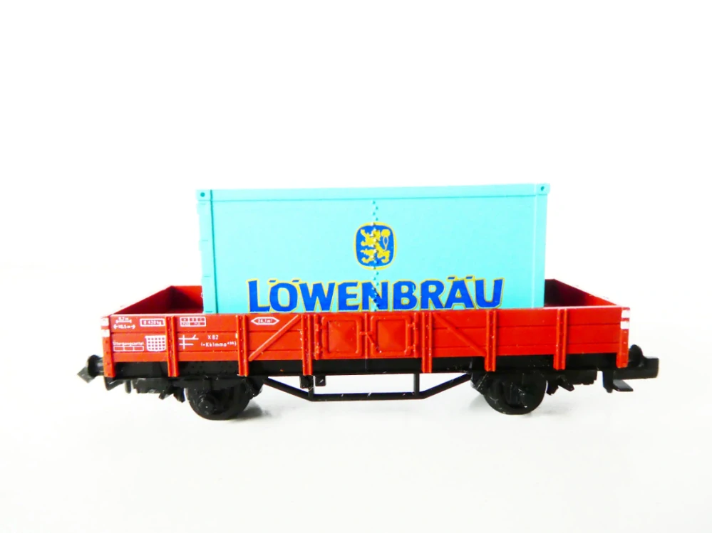 Fleischmann Nízkostěnný vůz x82 DB s kontejnerem LÖWENBRAU TOP STAV 