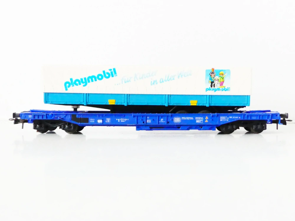 H0 ROCO 48014 Plošinový vůz s automobilovým návěsem Playmobil PĚKNÝ STAV