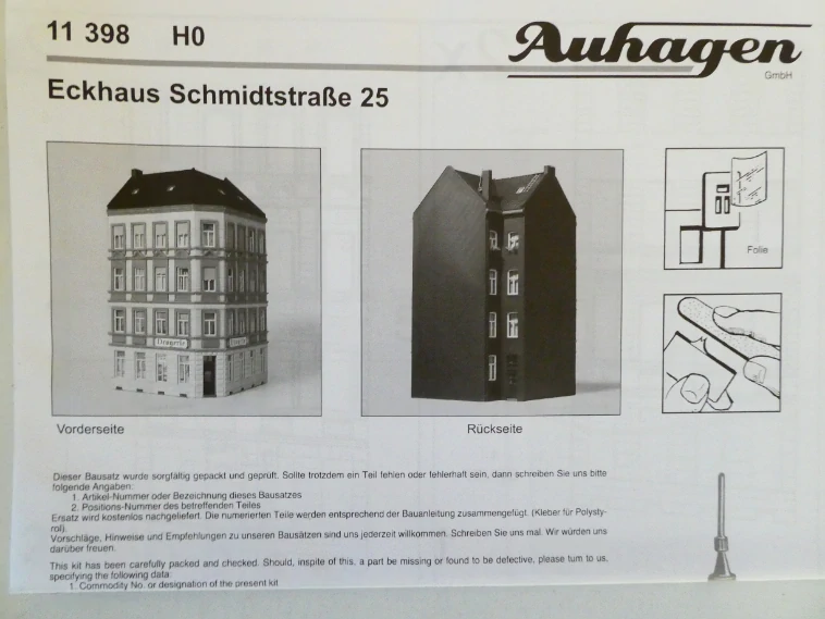 H0 Auhagen 11398 Rohový dům v ulici Schmidtstraße 25 KOMPLETNÍ STAVEBNICE v náhradním balení včetně návodu