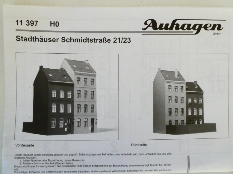 H0 Auhagen 11397 Stavebnice - Městské domy "Schmidtstraße č.21/23" KOMPLETNÍ STAVEBNICE v náhradním balení včetně návodu