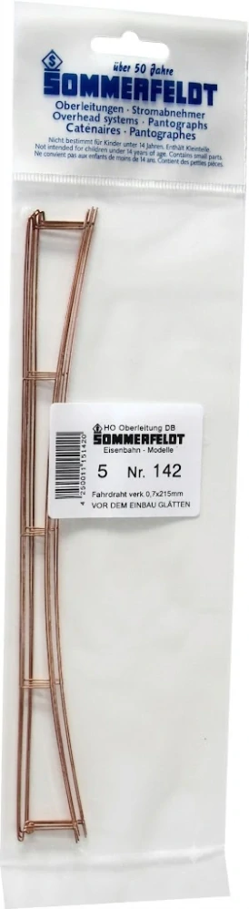 H0 SOMMERFELDT Nr.142 – SET 5 ks - Trolejový drát trakčního vedení 0,7 × 215 mm NOVÉ originál zabalené