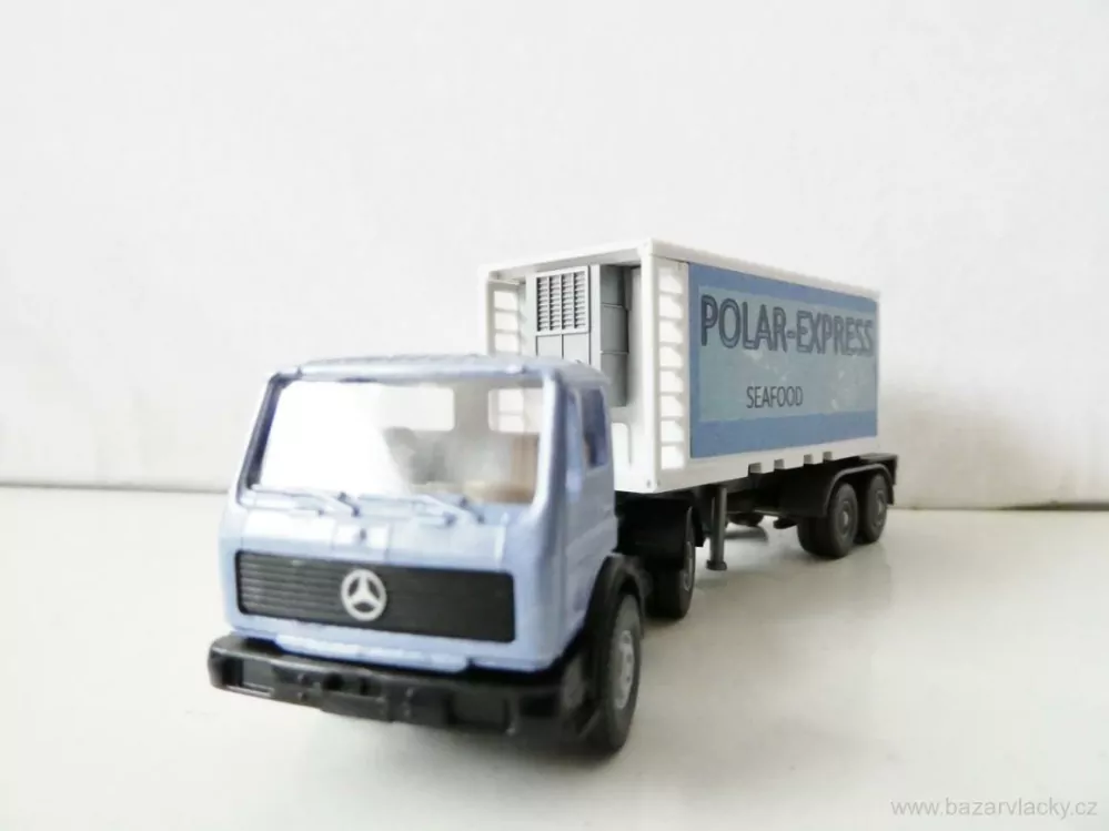 H0 WIKING Nákladní automobil MERCEDES s návěsem a kontejnerem POLAR-EXPRESS SEAFOOD PĚKNÝ STAV