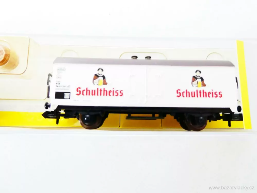 N MINITRIX 15009 SET Chladírenský vůz pivo Schultheiss 23 80 846 6 198-8 [P] a Nízkostěnný nákladní vůz 002 s 10-ti sudy DB TOP STAV NEPOUŽITÝ v krabičce  