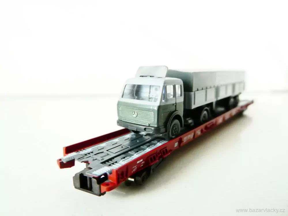 N FLEISCHMANN 8274 Nákladní vůz 8-osý na přepravu automobilů 81 80 498 3 181-6 DB s nákladním automobilem s návěsem FERCAM (WIKING) TOP STAV NEPOUŽITÝ v krabičce