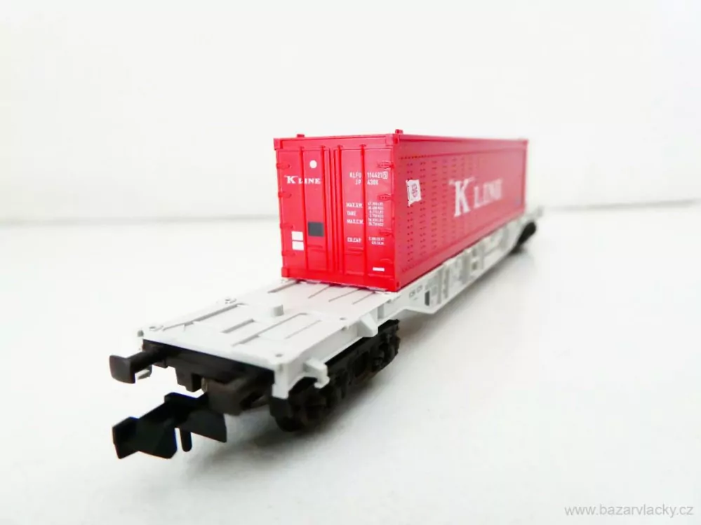 N FLEISCHMANN 8247 K Plošinový kontejnerový vůz 84 80 455 0 025-5 [P] s kontejnerem "K" LINE Leasing-Fahrzeug - Kombiwaggon TOP STAV NEPOUŽITÝ v krabičce