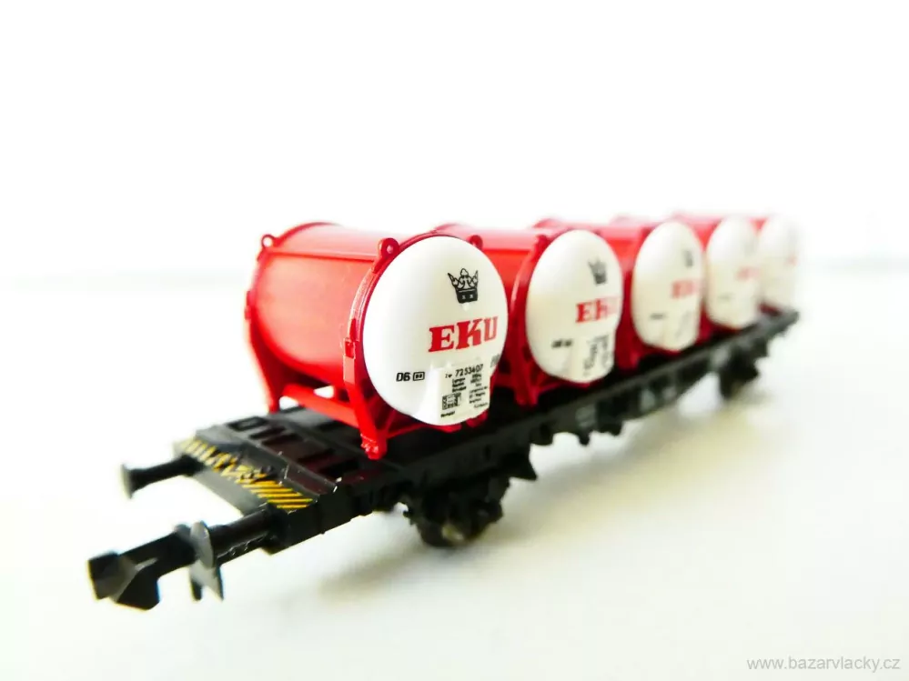 N FLEISCHMANN 8230 K Nákladní kontejnerový vůz s 5ti kontejnery EKU 21 80 411 7 882-1 DB TOP STAV NEPOUŽITÝ