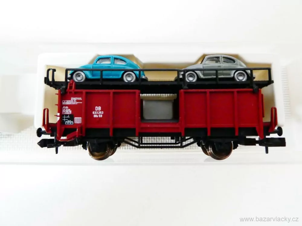 N FLEISCHMANN 98 8809 K SET 2 ks vůz - Dvoupatrový vůz na přepravu osobních automobilů se 2mi osobními automobily VW brouk 633 253 DB TOP STAV NEPOUŽITÉ v krabičce