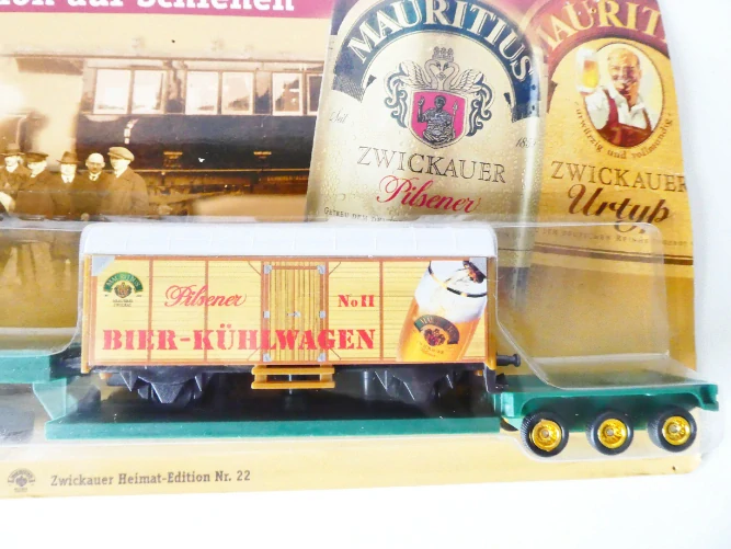 H0 Nákladní automobil MAC s návěsem pivovar Mauritius s nákladem - Chladírenský pivovarský vůz 2-osý Pilsener Bier - Kühlwagen NoII v měřítku H0 NOVÉ orig. zabalené