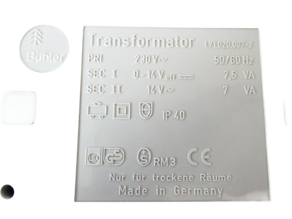 BÜHLER Regulační transformátor (trafo) - bez zástrčky FUNKČNÍ