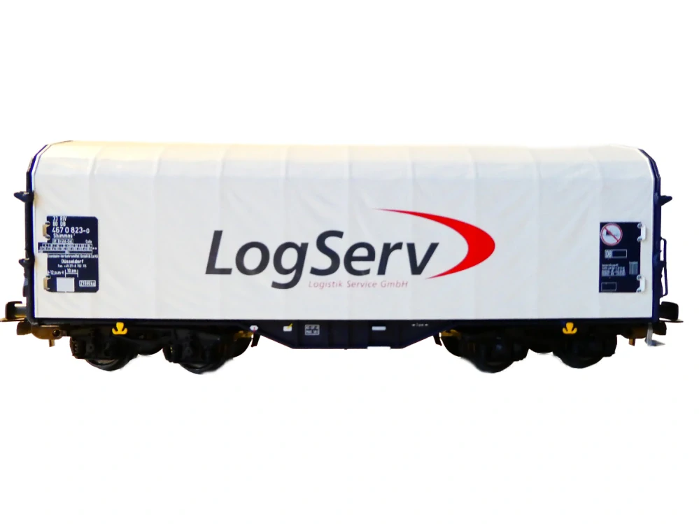 H0 PIKO 54393 Nákladní vůz s posuvnou plachtou Shimmns DB AG „LogServ“ NOVÝ NEPOUŽITÝ v originální krabičce