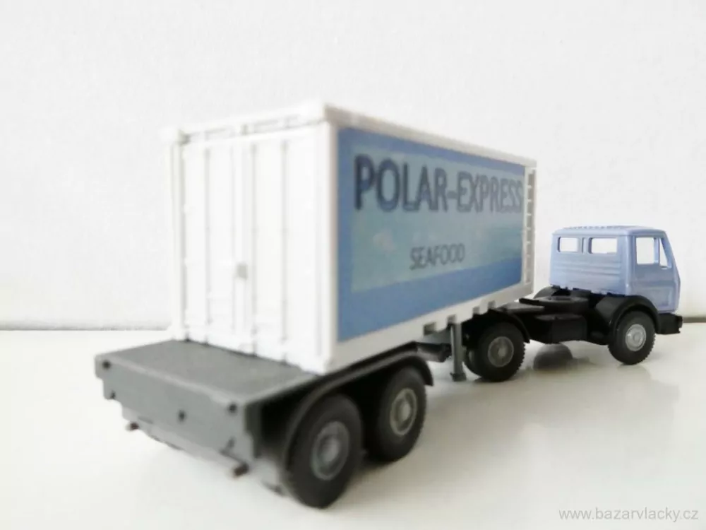 H0 WIKING Nákladní automobil MERCEDES s návěsem a kontejnerem POLAR-EXPRESS SEAFOOD PĚKNÝ STAV