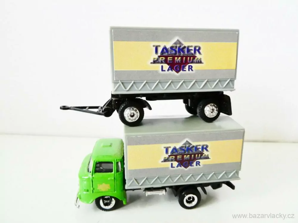 H0 GRELL Nákladní automobil IFA s přívěsem TASKER PREMIUM LAGER TOP STAV 