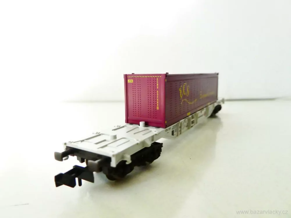 N FLEISCHMANN 8251 K Plošinový vůz 84 80 455 0 030-5 s kontejnerem ECS Leasing-Fahrzeug - Kombiwaggon TOP STAV NEPOUŽITÝ v krabičce
