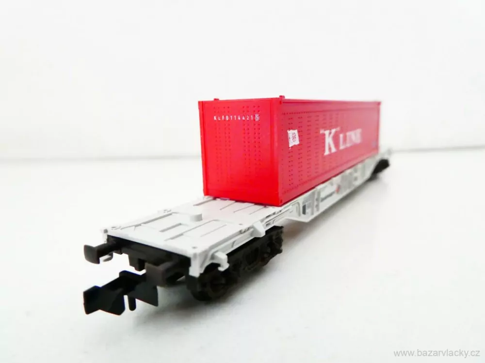 N FLEISCHMANN 8247 K Plošinový kontejnerový vůz 84 80 455 0 025-5 [P] s kontejnerem "K" LINE Leasing-Fahrzeug - Kombiwaggon TOP STAV NEPOUŽITÝ v krabičce