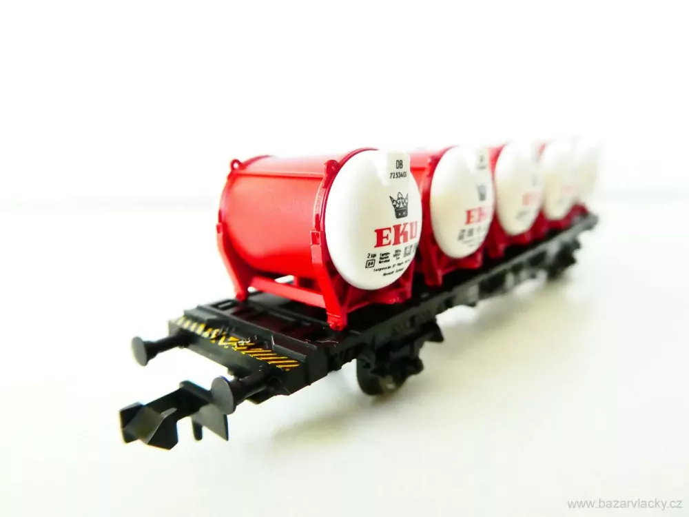 N FLEISCHMANN 8230 K Nákladní kontejnerový vůz s 5ti kontejnery EKU 21 80 411 7 882-1 DB TOP STAV NEPOUŽITÝ