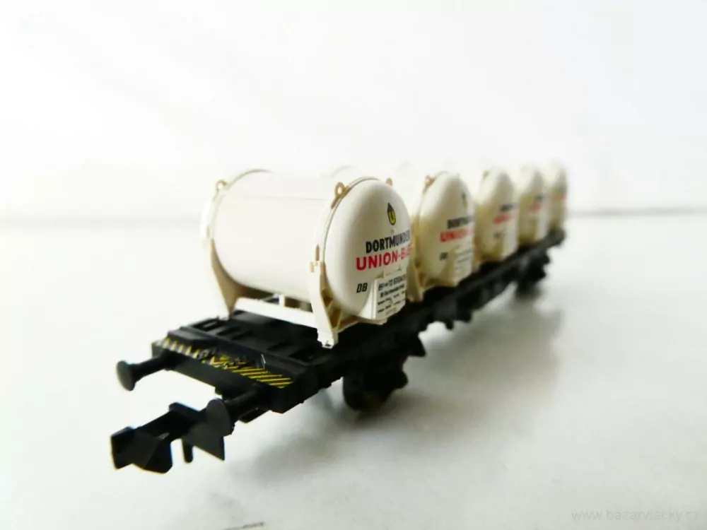 N FLEISCHMANN 8232 K Nákladní kontejnerový vůz s 5ti kontejnery DORTMUNDER UNION-BIER 21 80 411 7 793-0 DB TOP STAV NEPOUŽITÝ