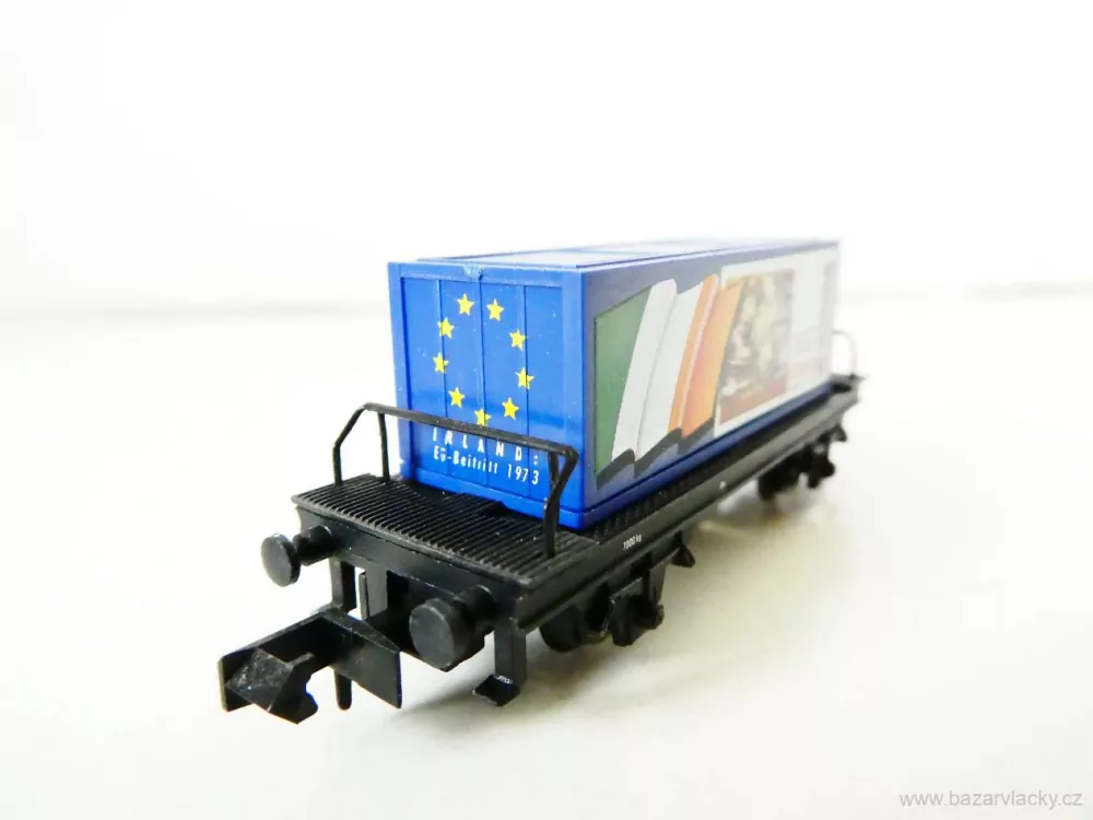 N ARNOLD 4500-08 Nákladní kontejnerový vůz s kontejnerem s irskou vlajkou a bankovkou TOP STAV NEPOUŽITÝ