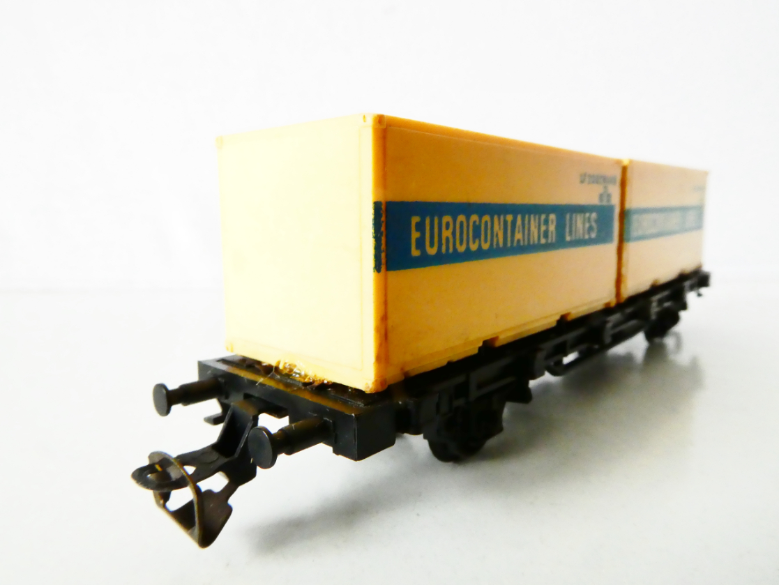 TT BTTB Plošinový vůz s kontejnery EUROCONTAINER LINES PĚKNÝ STAV v krabičce