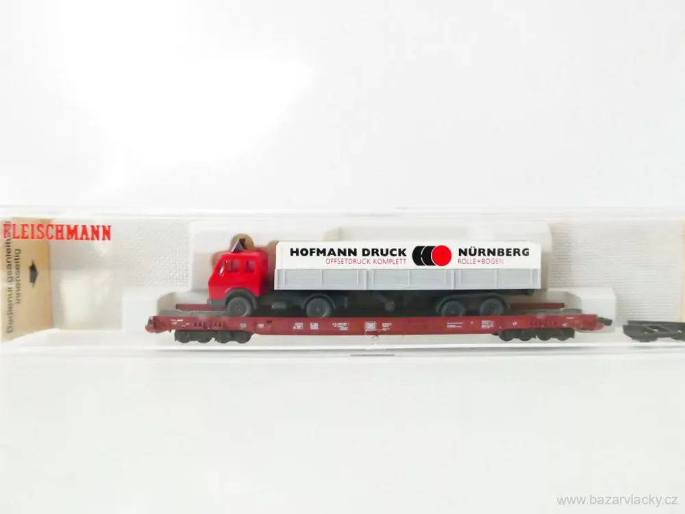 N FLEISCHMANN 8278 Nákladní vůz 8-osý na přepravu automobilů82 80 498 3 064-3 DB s nákladním automobilem s návěsem HOFMANN DRUCK NÜRNBERG (WIKING) TOP STAV NEPOUŽITÝ v krabičce