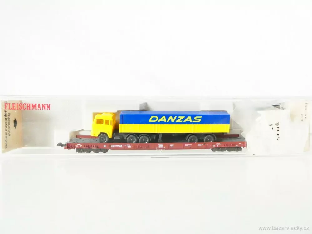 N FLEISCHMANN 8272 Nákladní vůz 83 80 498 3 114-5 DB s nákladním automobilem s návěsem DANZAS (WIKING) TOP STAV NEPOUŽITÝ v krabičce