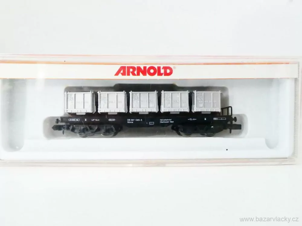 N ARNOLD 4955 Plošinový kontejnerový vůz 397 1 945-5 s 5-ti kontejnery VON HAUS ZU HAUS DB TOP STAV NEPOUŽITÝ v krabičce