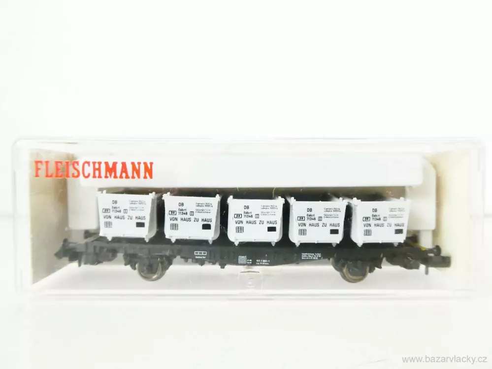 N FLEISCHMANN 8231 K Nákladní kontejnerový vůz s 5ti kontejnery VON HAUS ZU HAUS 21 80 411 7 882-1 DB TOP STAV NEPOUŽITÝ