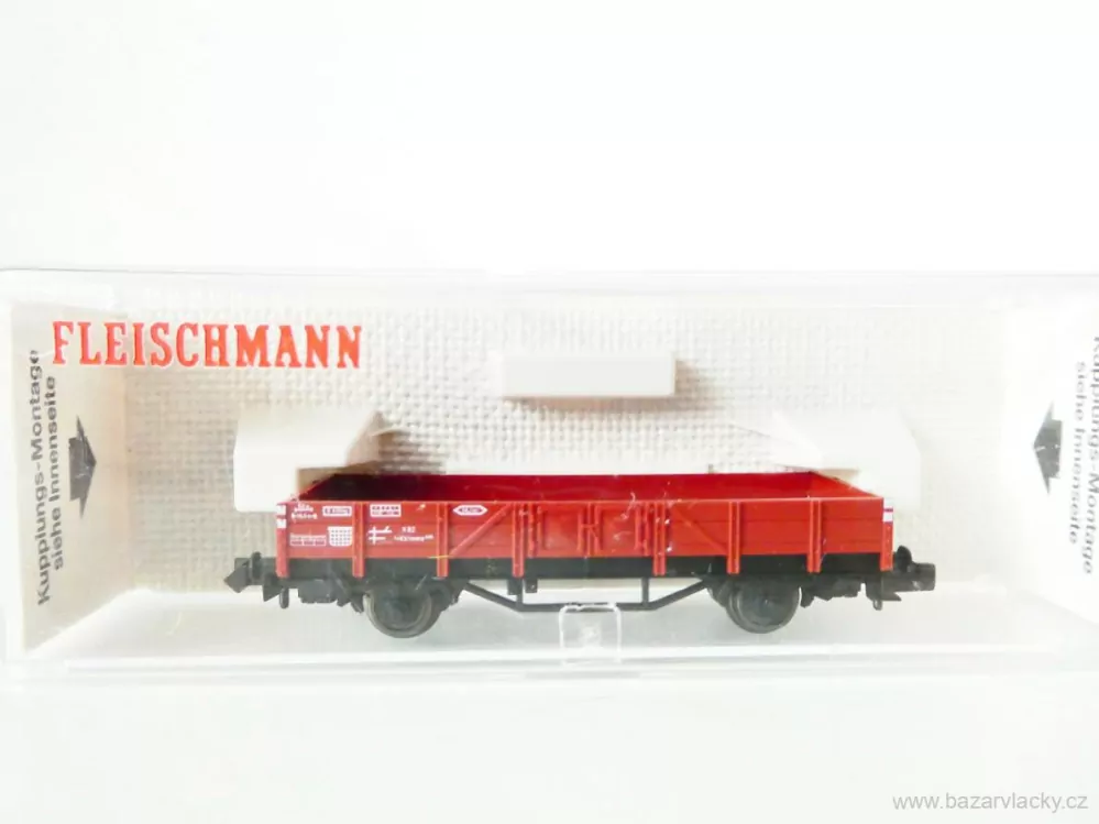 N FLEISCHMANN 8200 Plošinový vůz s nízkými stěnami typ X 82 DB TOP STAV NEPOUŽITÝ v krabičce