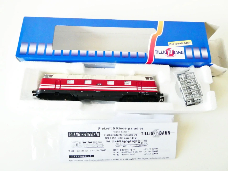 TT TILLIG 02662 Dieselová lokomotiva V 180 101 DR OSVĚTLENÁ TOP STAV NEPOUŽITÁ v orig. krabičce s doplňky a návodem NOVÁ