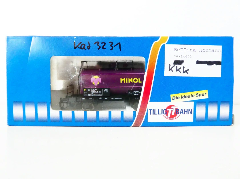 TT TILLIG 14403 Cisternový vůz MINOL fialový 21 50 705 3 545-9 DR TOP STAV NEPOUŽITÝ v orig. krabičce