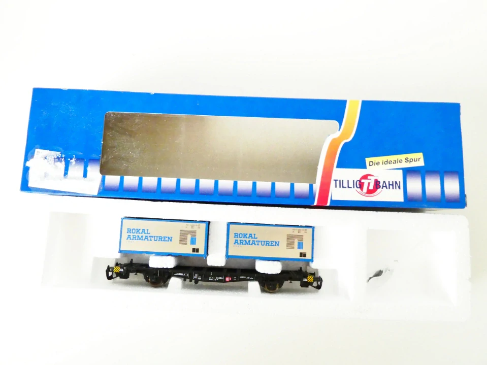 TT TILLIG 14563 Plošinový vůz se dvěma kontejnery ROKAL ARMATUREN DB - výroční vůz ROKAL TOP STAV NEPOUŽITÝ v orig. krabičce