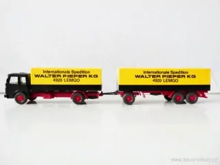 H0 WIKING Nákladní automobil MAN s přívěsem valník plachta WALTER PIEPER KG PĚKNÝ STAV