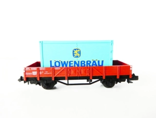 Fleischmann Nízkostěnný vůz x82 DB s kontejnerem LÖWENBRAU TOP STAV