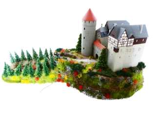 TT/H0 AUHAGEN Hrad Lauterstein s osvětlením na kopci s cestou PĚKNÝ STAV
